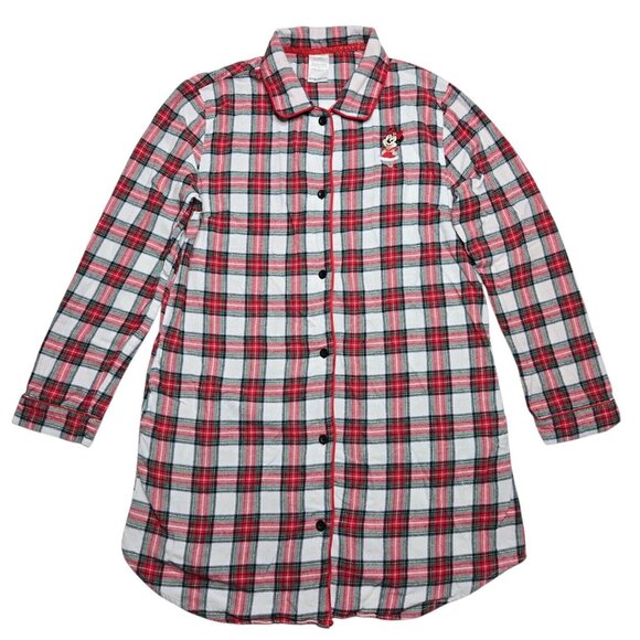 Disney Other - Disney Pajama Top Womens Medium Pink Button Up Minnie Mouse Plaid Long Sleeve